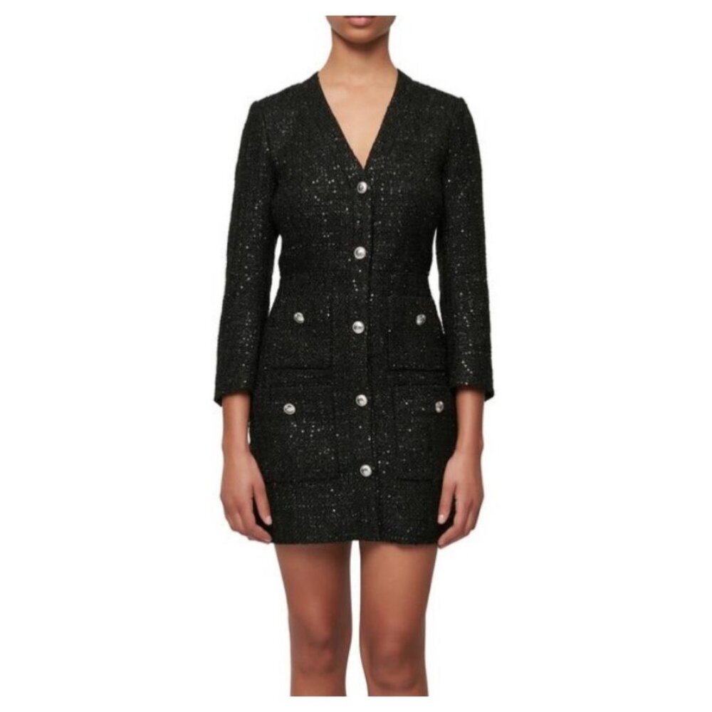 Maje Renatelli Black Metallic Tweed Dress 34